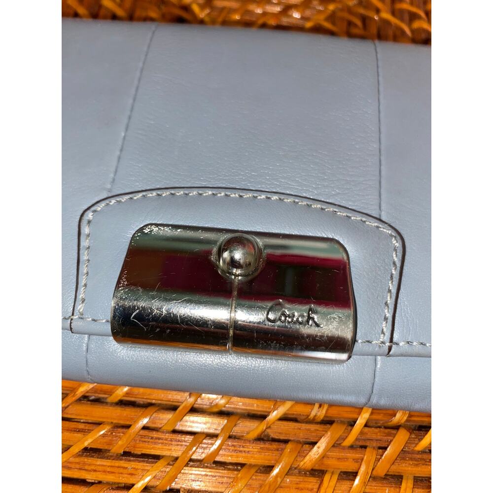 Coach Gray Leather Checkbook Wallet Snap Closure Silver Hardware GUC - Picture 3 of 11